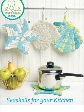 NEW Ellie Mae Designs Seashell-themed Kitchen Potholders Coastal Shapes Pattern